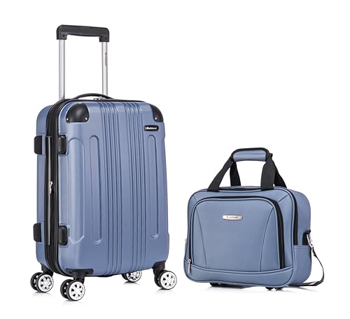 Image of Rockland London Hardside Spinner Wheel Luggage Set, Blue, Carry-On 20-Inch and Tote 14-Inch (F1902-BLUE)