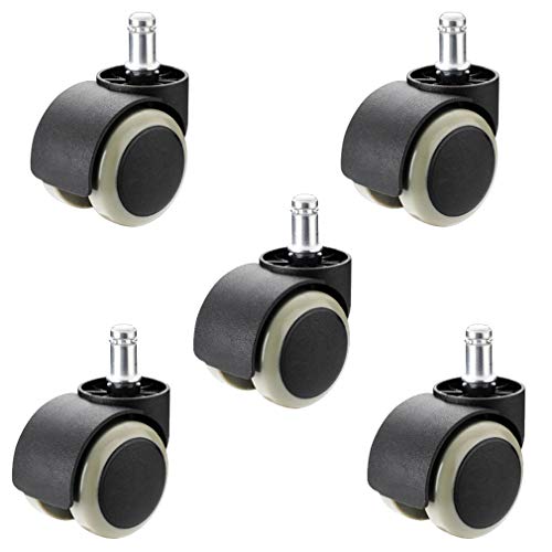5 rotelle per Sedia da Ufficio, Ruote per mobili in PVC da 2, girevoli a 360°, rotelle di mbio per scrivania del Computer, Scorrimento Fluido, Protezione dei Pavimenti in Legno, Doppia Ruota, c
