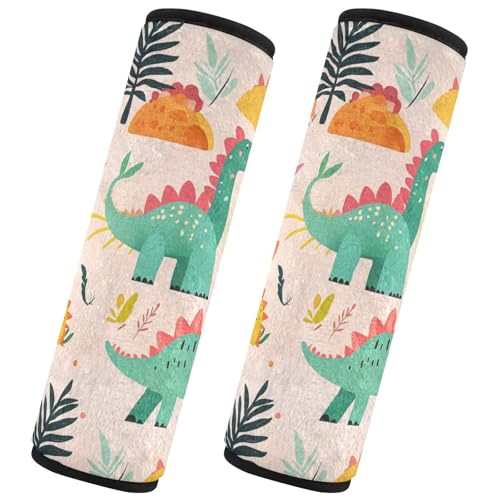 Seat Belt Covers 2 Pack Dinosaurs Car Seat Strap Covers Super Soft Fun Colored Car Seat Neck Cover for Boys Girls Adults Babies M