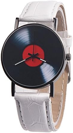 Charberry Mens Vinyl Records Watch Fashion Unisex Retro Design Alloy Quartz Watch (White)