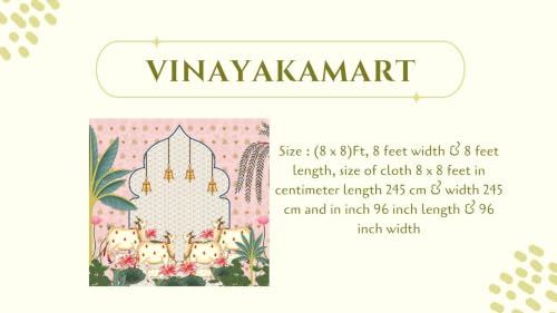 Image of varalaxmi Pooja Decoration Background | Pink Bloom & Cows pichwai Backdrop with a Central Traditional Archway and Blooming Lotus Flowers 8x8 Feet | Backdrop Cloth for Decoration Pooja 8x8