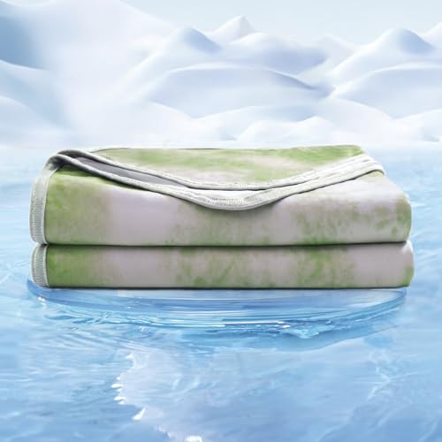 EMME Kühldecke Kühlende Decke, Arc-Chill Q-Max>0.5, 152 x 203 cm, 2 in 1 Doppelseitige Dünne Sommerdecke, Leicht Atmungsaktiv Tagesdecken, Sofa Decken,Bettüberwurf Kuscheldecke,Aquarell Grün