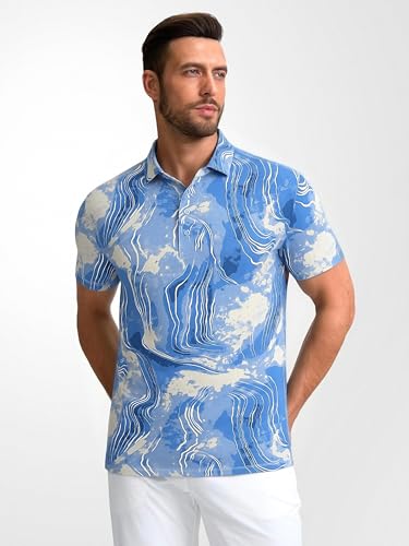 Image of Alex Vando Mens Golf Shirts Short Sleeve Breeze Quick-Dry Print Polo Shirt