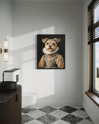 Image of Border Terrier Victorian Queen Black Framed Wall Art Print Poster, Dog Pet Lover Picture Painting Artwork Bedroom Living Room Office Dining Room 150D (Border Terrier Victorian Queen, 10 inchL x 8 inchW, Black Frame)