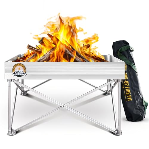 Fireside Outdoor Portable Fire Pit for Camping 24 Inch- Collapsible Pop Up Fire Pit, Outdoor Camp Fire, Wood Fire Pits for Outside, Campfire Standing Fire Pit, Weighs 7 lbs, Heat Shield NOT Included