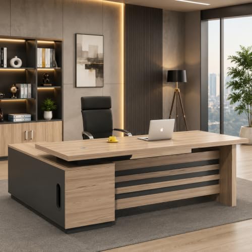 Image of Lakdi The Furniture CEO Co Director and Executive L Shape Office Table | Table with Storage and Drawer | Office Table for Work | Office Working Desk | 5-Year Warranty & Free Assembly (LDL-567)