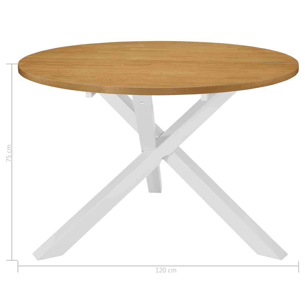 5-częściowy zestaw do jadalni z płyty MDF i drewna gumowego, biało-brązowy, stół do jadalni 120 x 75 cm plus 4 krzesła kremowe, do jadalni, kuchni, rodziny, dla gości, komfort siedzenia