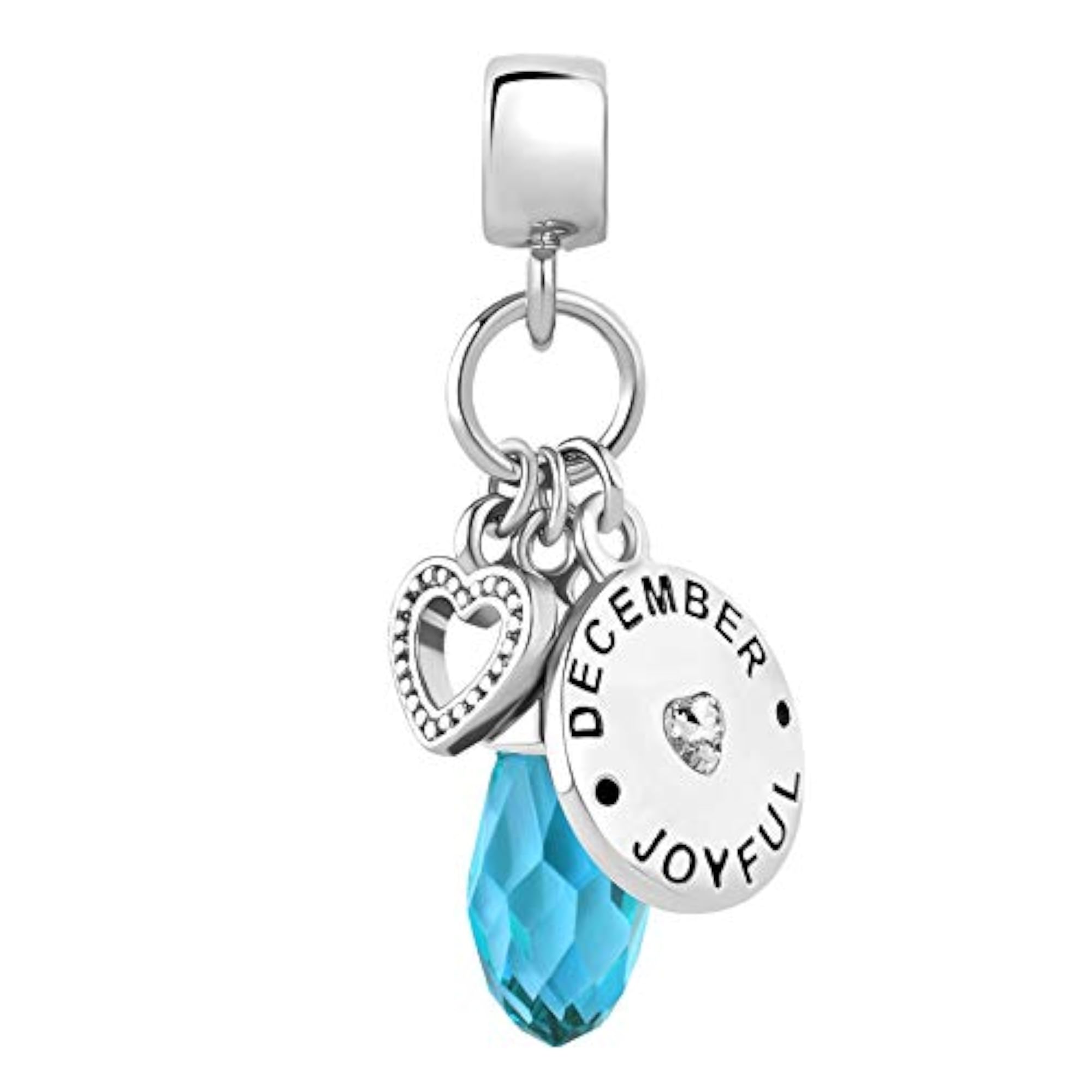 December Birthstone Heart Love Charms for Bracelets, Gift