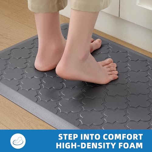 StepAura Kitchen Mats for Floor 2 Piece - Anti Fatigue Mats for Kitchen Floor - Non Slip Cushioned Rugs for Standing, Office, Sink, Laundry, Grey - Thumbnail 3