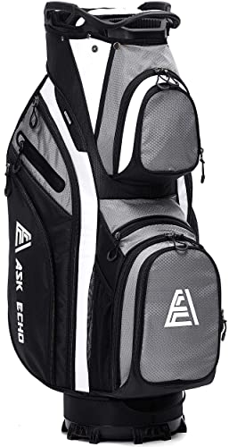 ASK ECHO Premium Golf Cart Bag with 14 Way Full Length Dividers Plus External Putter Tube, 13 Pockets, 15 Way Top, with Rain Cover, Black - Thumbnail 7