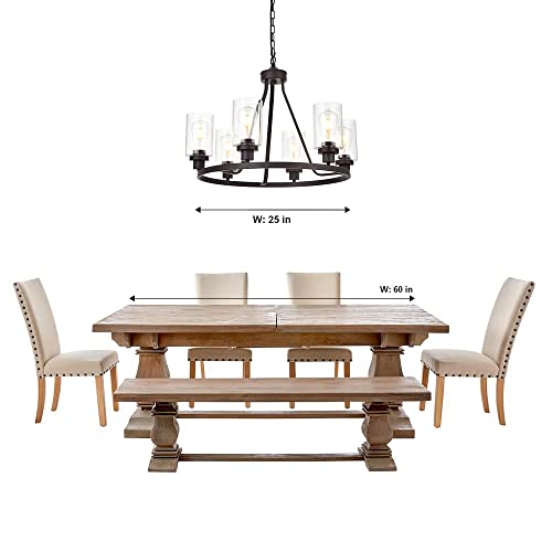 MELUCEE 6-Light Glass Chandelier Farmhouse Lighting, Kitchen Island Lighting Dining Room Light Fixtures Hanging Glass Pendant Light Oil Rubbed Bronze Finished