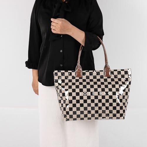 Bolso Tote Cuadrillé Grande para Mujer miniatura 6