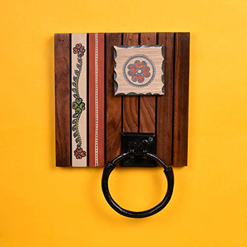 Image of Aakriti Art Creations Floral Art Wooden Towel Holder | Handcrafted Wooden | Matte Finish Natural Brown Wall Mounted Towel Holder for Bath & Wash Area