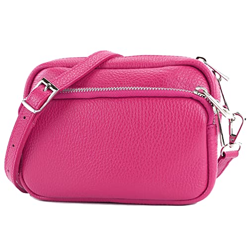 modamoda de - T231 - ital. Umhängetasche Klein Small aus Leder, Farbe:Pink