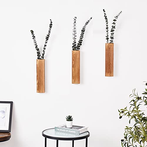 Mokof 3-Pack Decorative Wood Wall Planters for Artificial Plant, Dried Flower Stems, 12" Slim Wood Wall Vases for Living Room, Bedroom, Bathroom, Apartment Decor - Image 5