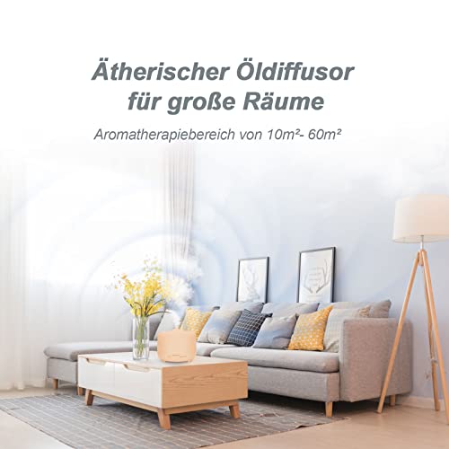 Austepax Aroma Diffuser für ätherische Öle - Ultraschall Luftbefeuchter Großer Raum mit Fernbedienung, sicher, freundlich, mit 8 Farben LED-Licht, geeignet für Schlafzimmer, Wohnzimmer, Büro (500 ml)