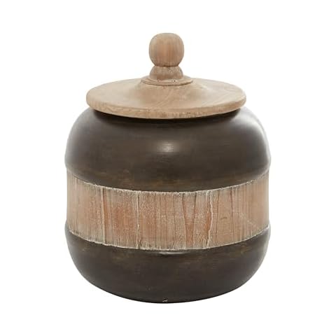 Deco 79 Metal Decorative Jars with Wood Lids, 9" x 9" x 11", Brown Cover