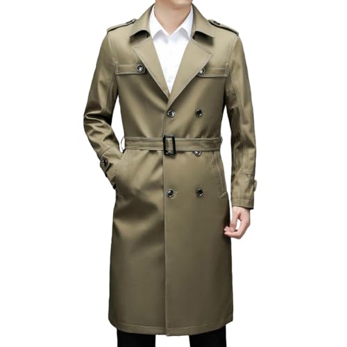 Trench long kaki pour homme double boutonnage style coréen veste d'automne élégante