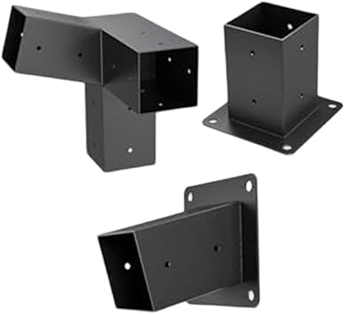 3-Way and Unidirectional Slanted Roof Pergola Bracket Set Wall Mount for 4x4 Posts, Steel Gazebo Hardware Kit with Screws(Left 15° set)