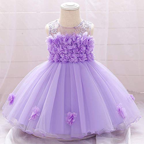 Baby Flower Girl Dresses Infant Toddler Kid 1St 2Nd Birthday Party Dress Lace Flower Embroidered Pageant Wedding Bridesmaid Evening Summer Sleeveless Princess Tutu Tulle Gown Light Purple 6-12M #TOP1