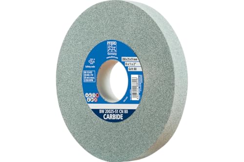PFERD TOOLS Schleifbockscheibe CARBIDE, 200x25x51mm, SiC 80, 39009727 – Weiche, aggressive Schleifscheibe für harte Materialien, z. B. Hartmetall, mit Reduzierhülse (32mm)