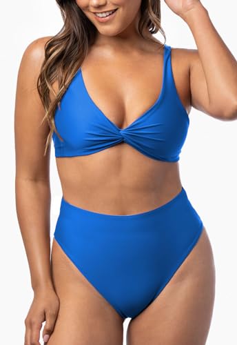 womens high waisted bikini sets Front Twist Swimsuit Criss Cross Back Adjustable Straps Swimwear3