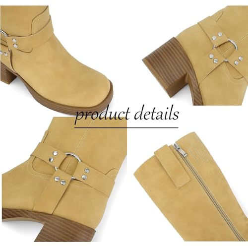 Image of Women's Knee High Riding Boots Chunky Heel Wide Calf Motorcycle Boots with Side Zipper