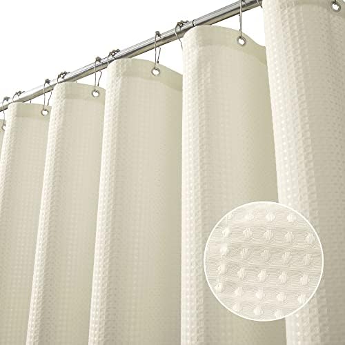 Felortte Cream Shower Curtain Waffle Shower Curtain Sets for Bathroom Ivory Shower Curtain 230 GSM Heavy Duty Waterproof Fabric with Stainless Steel Hooks 72x72 Inches