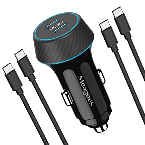 Meagoes Dual 30W USB C Car Charger for iPhone 16 Pro Max/Plus/15, Samsung Galaxy S24/S23 Ultra/S22/S21/S20 FE/Note 20 Super Fast Charging Cigarette Lighter Phone Adapter- 2X 3.3ft Type C Cord