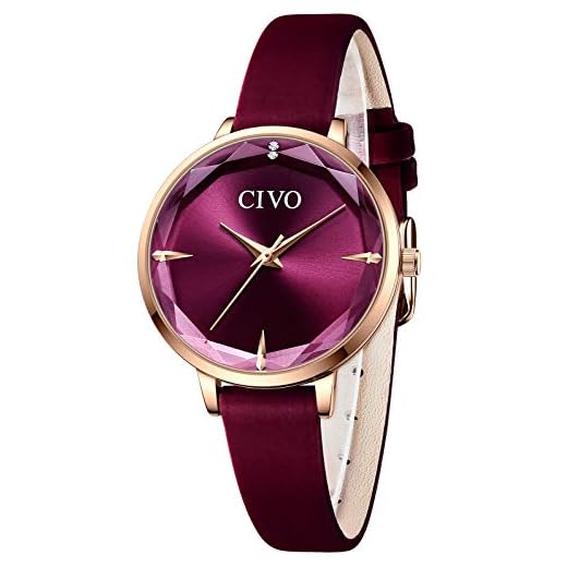 CIVO Damklocka Vattentät Klockor Dam Läder Design Minimalistiska Armbandsur för Dam Elegant Klassisk Casual Analog Kvarts Klockor for Dam Flickor(Röd)