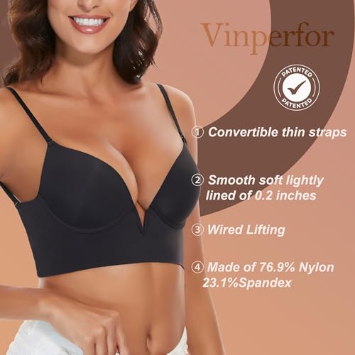 Vinperfor Low Back Bras For Women Deep V Plunge Backless Bras Seamless Halter Bra Invisible Multiway Convertible Low Cut Bra thumb #4