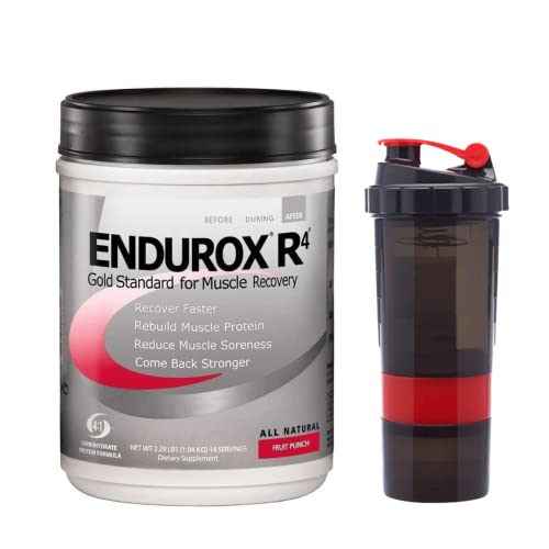 Endurox Pacifichealth R4, Post Workout Recovery Drink Mix With Protein, Carbs, Electrolytes And Antioxidants For Superior Muscle Recovery, Net Wt. 2.29 Lb, 14 Serving (Fruit Punch) With Shaker #TOP8