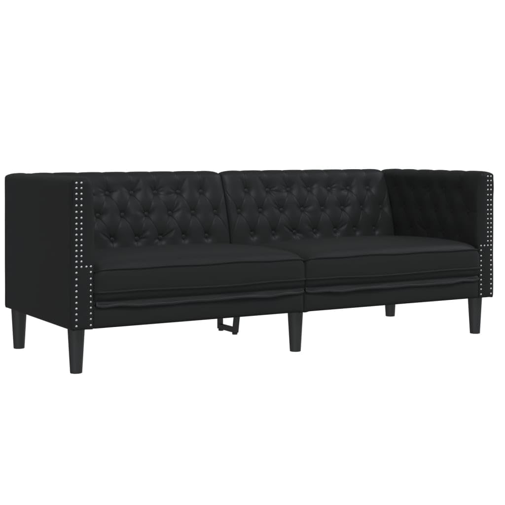 Ensemble de canapé Chesterfield 2 pièces Noir Similicuir avec Fauteuil modulable Convertible pour Salon séjour Chambre Bureau Studio
