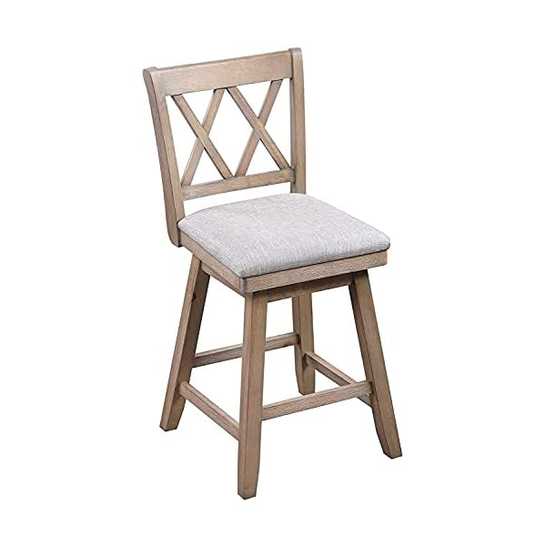 Home 2 Brookline Swivel Bar Stool Chair with 360° Turn Mechanism, Rustic Farmhouse Stools for Kitchen Counter with Cushion, 24" Seat Height, Distressed Light Oak