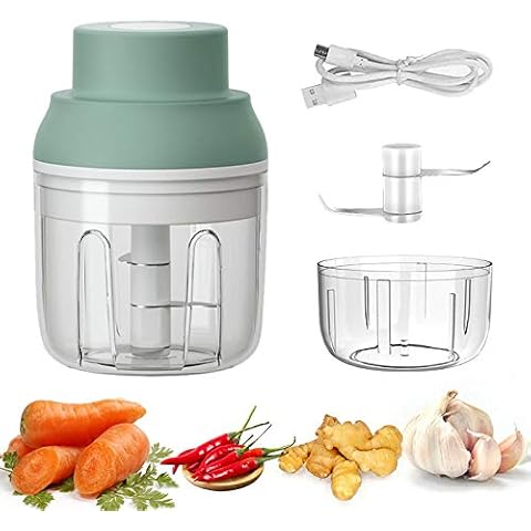 Electric Garlic Chopper, Kenpiko Powerful Mini Garlic Chopper, Rechargeable Electric Mini Garlic Chopper for Vegetable/Onions/Meat/Salad, 250ML/100ML, 2 Stainless Steel Blade, Waterproof, BPA Free Cover