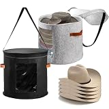 SOUJOY 2 Pack Hat Storage Box, 19' D x 17' H Foldable Felt Toy Storage Box with Lid, Large Round Travel Hat Bucket, Clothes Storage Bin for Men Women Hat Stuffed Animal Toy