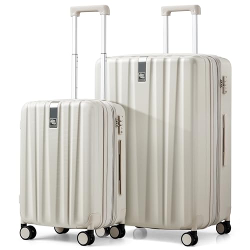 Image of Hanke Expandable Hard Shell Luggage Sets 2 piece Carry On Luggage with Wheels Suitcases Lightweight Checked Travel Luggage Rolling Large Suitcase Travel Luggage Bag Woman Men 20 /29 Inch(Ivory White)