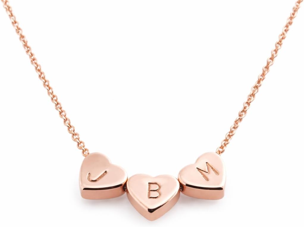 Petite Boutique Personalized Heart Initial Necklace Custom Hand Stamped Letter Charm Necklace for Women and Girls Multiple Heart Initials Family Name Jewelry Meaningful Gift
