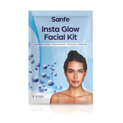 Image of Sanfe Insta Facial Kit | 5-Step Facial Magic for Oily, Dull & Tanned Skin | Deep Cleansing, De-Tan & Glow | With Exfoliating Gel, Clay Mask, Face Pack | Salon-Like Facial at Home in Minutes, 50g