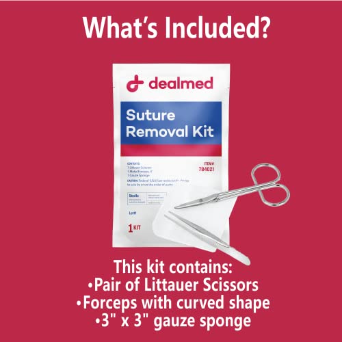 dealmed sterile suture removal kit includes suture removal scissors forceps and gauze sponge suture removal tool single-use kit ideal for hospitals and clinics
