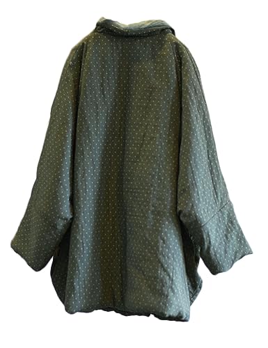 NFYM Women Open Front Kimono Warm Winter Quilted Jacket Shawl Collar Dots Print Loose Outwear Coats with Pockets (One Size, Green)