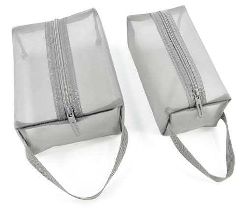 YunZh 2Pcs Mesh Makeup Bag，Cosmetic Bag，Small Travel Kit Storage Pouch Clear Portable Toiletry Bags Set for Women Girl (Grey)