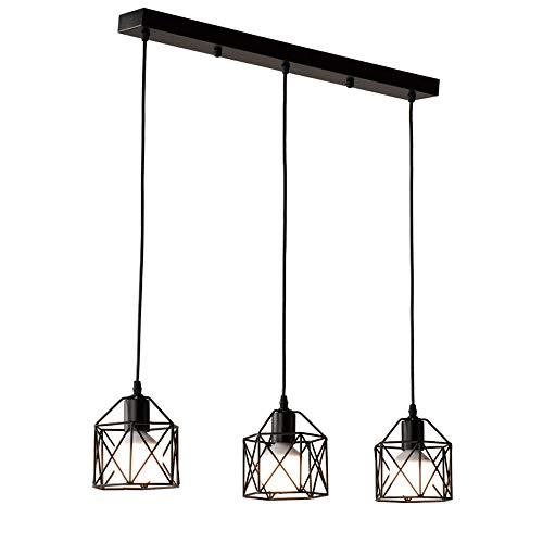 Lampe suspendue vintage en fer forgé industriel à 3 lumières pour salle à manger