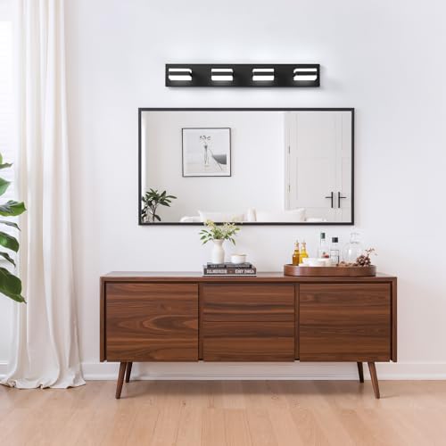 NEWSEE Bathroom Lighting Fixtures Over Mirror, 4 Light Bathroom Vanity Light Fixtures with Cool White 5000K, Matte Black LED Modern Vanity Wall Lights for Bath, Dressing Room, Restroom, 29.5 inch by NEWSEE - Used condition - Image 2