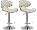 CLP Lot De 2 Tabourets De Bar Las Vegas V2 en Similicuir I Set De Chaises Hautes avec Piètement Et Repose-Pieds en Métal I Hauteur Réglable, Couleur:crème, Couleur du Cadre:Chrome