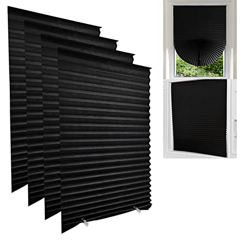 Temporary Blinds for Windows,4 Pack No Drill Stick on Blind Curtains for Bedroom Kitchen Bathroom Windows,Light Filtering Privacy Protection, with 8 Clips (Black-4pcs, 60 * 150cm)