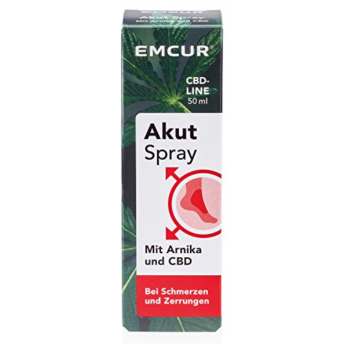 Emcur® Akut Spray mit Arnika und 100% synthetischem CBD | Bei Prellungen, Schwellungen und Zerrungen| Schmerzspray | CBD Spray | 50 ml Cover