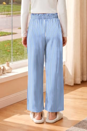 Image of Girls Summer Floral Wide Leg Pants High Waisted Flowy Dress Trousers with Pockets for School Lounge Beach 5-14 Years