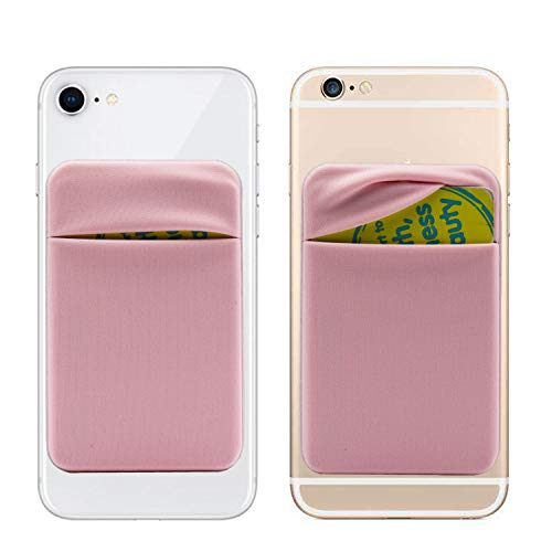 Arlgseln Neoprene Cell Phone Card Holder 6 Cards Adhesive Mini Secure Wallet ID Credit Card Pocket Purse stick on Smartphone for iPhone 16/15/SE, Galaxy S24/S23/A75/A55/A14/Note 22 Ultra (Pink)