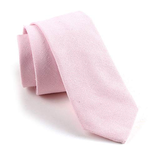 Image of Elfeves Men's Skinny Solid Color Tie Causal Cotton Linen Narrow Slim cut Necktie